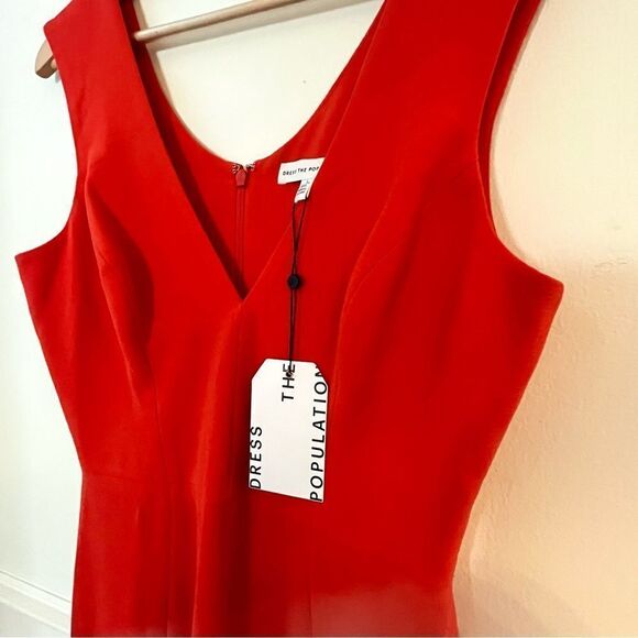Dress The Population Sandro Mermaid Gown With Slit in Large Poppy Red, NWT - Picture 6 of 14